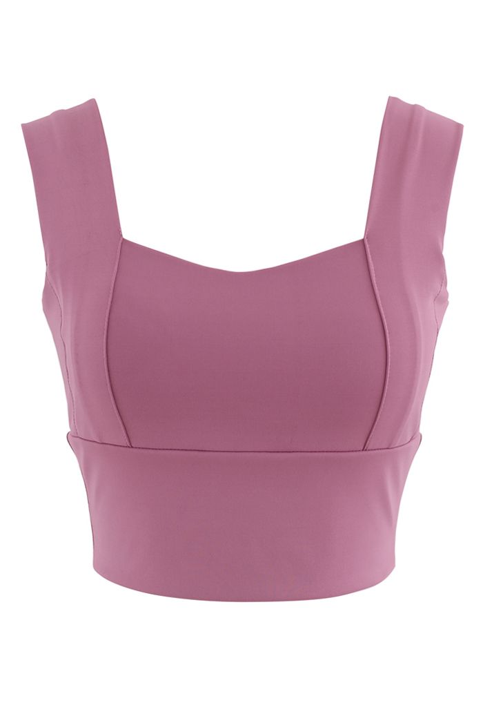Strappy Seam Detail Medium-Impact Sports Bra in Berry