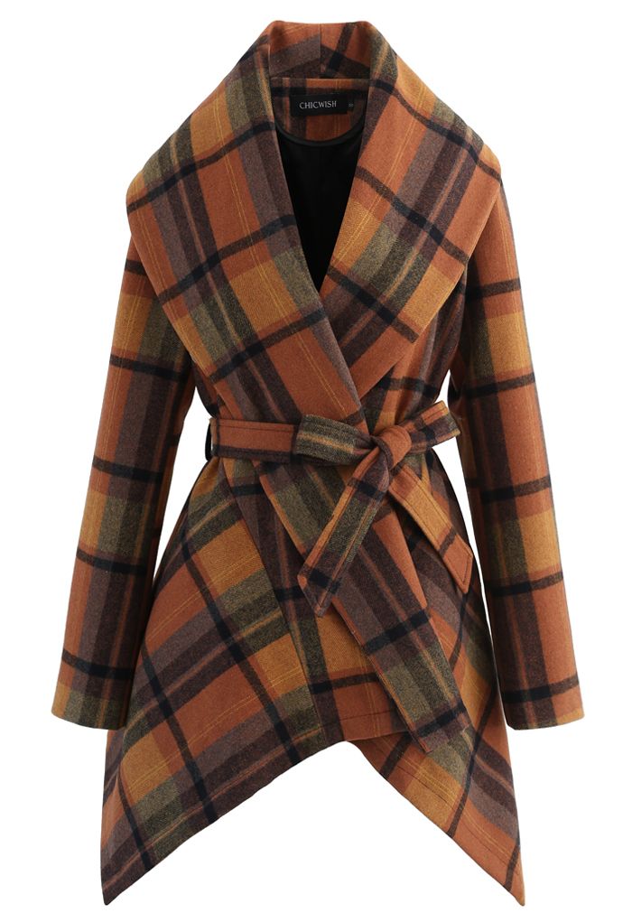 Plaid Pattern Rabato Coat in Caramel
