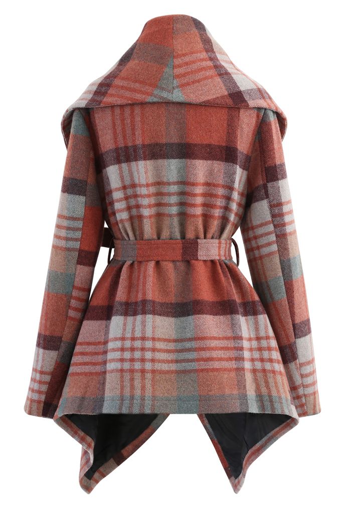 Plaid Pattern Rabato Coat in Coral