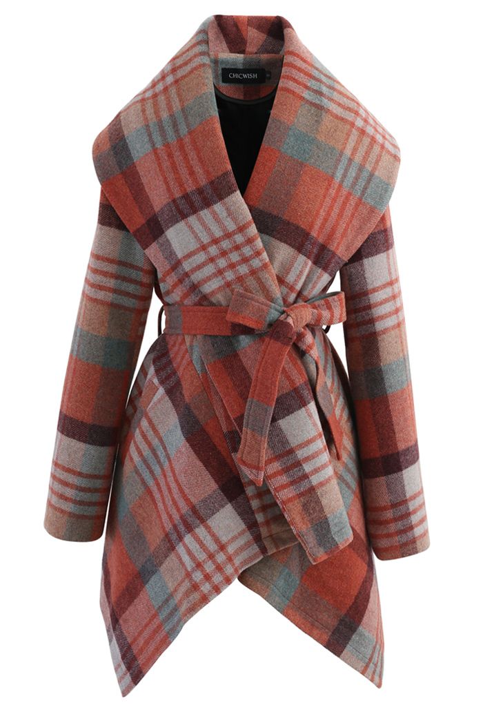 Plaid Pattern Rabato Coat in Coral