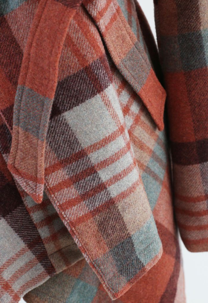 Plaid Pattern Rabato Coat in Coral