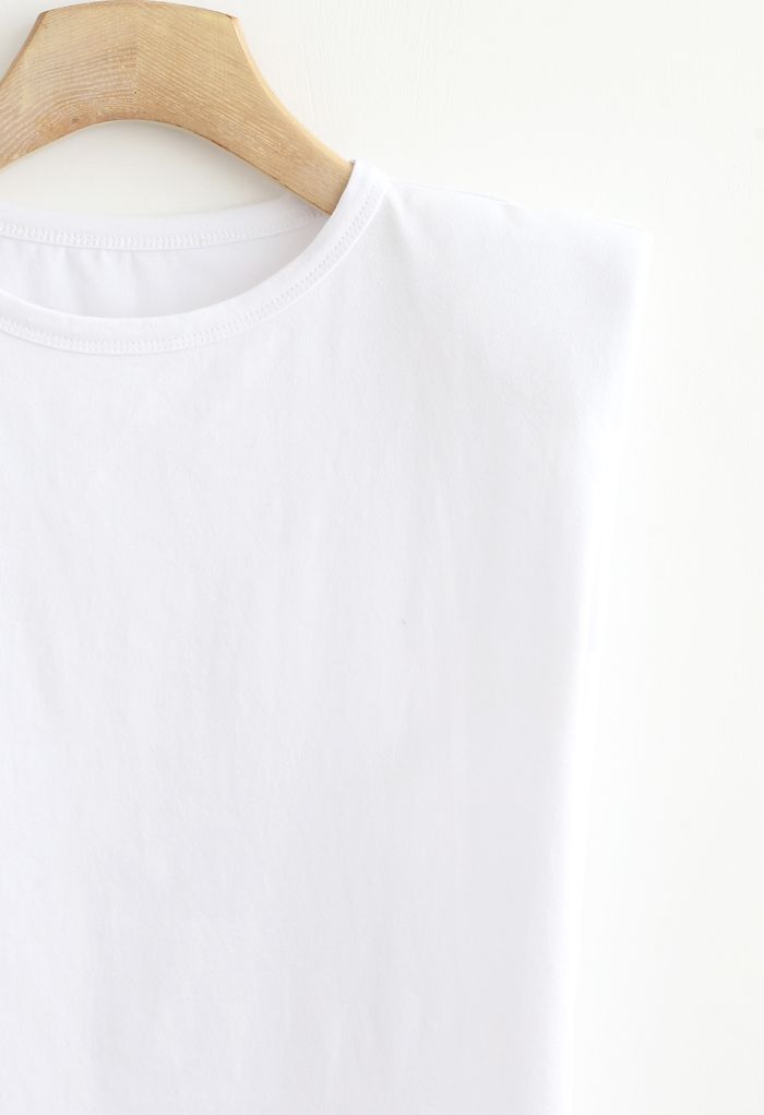 Padded Shoulder Sleeveless Top in White