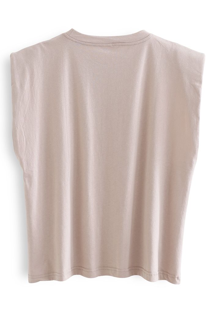 Padded Shoulder Sleeveless Top in Cream