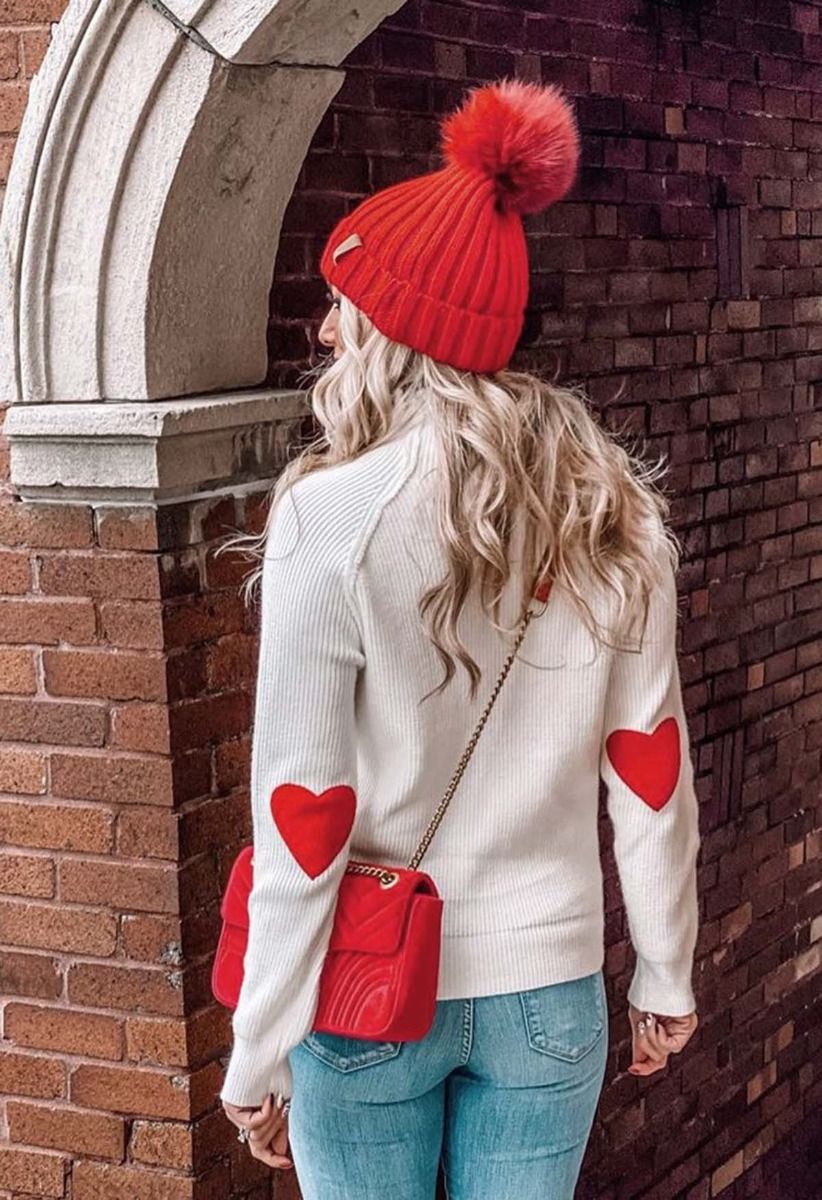 Heart and Soul Patched Knit Sweater in White