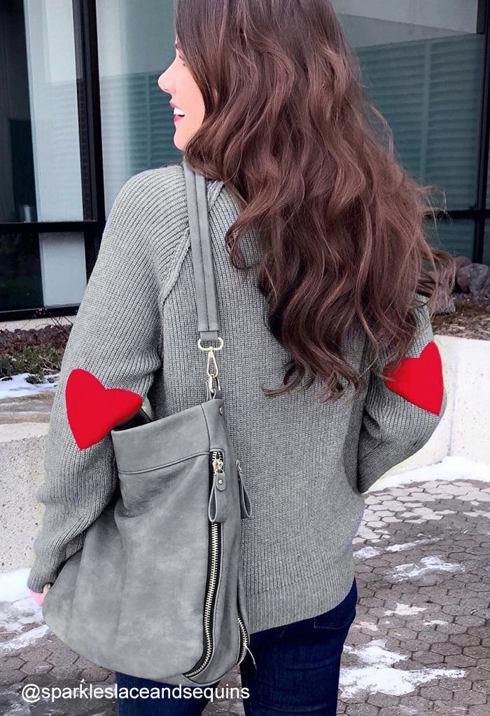 Heart and Soul Patched Knit Sweater in Grey