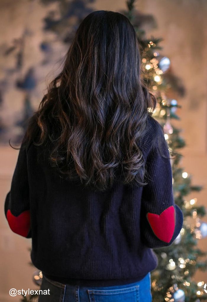 Heart and Soul Patched Knit Sweater in Navy