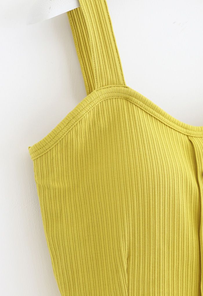 Buttoned Front Strappy Crop Tank Top in Lime
