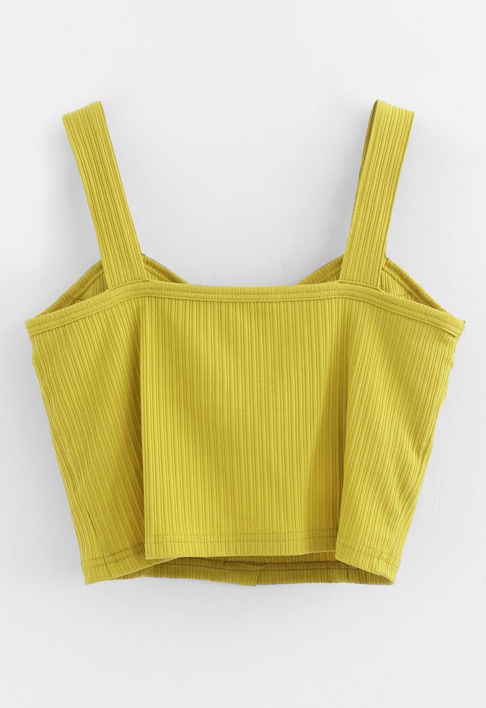 Buttoned Front Strappy Crop Tank Top in Lime