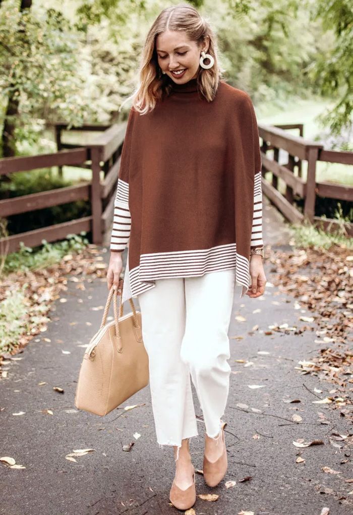 Lie in Caramel Fields Striped Oversize Knit Cape Sweater