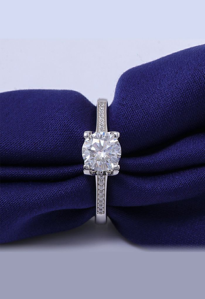 Glossy Trim Moissanite Diamond Ring