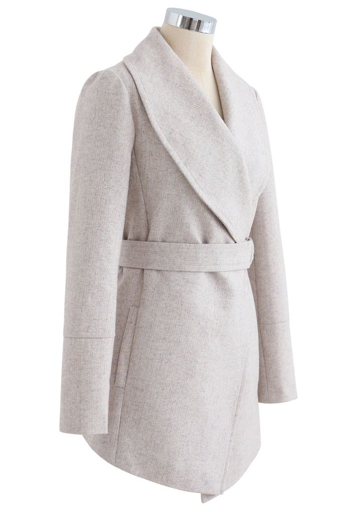 Rabato Wrap Belted Wool-Blend Coat in Ivory