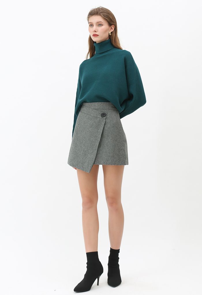Basic Rib Knit Cowl Neck Crop Sweater in Dark Green