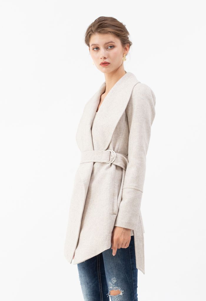 Rabato Wrap Belted Wool-Blend Coat in Ivory