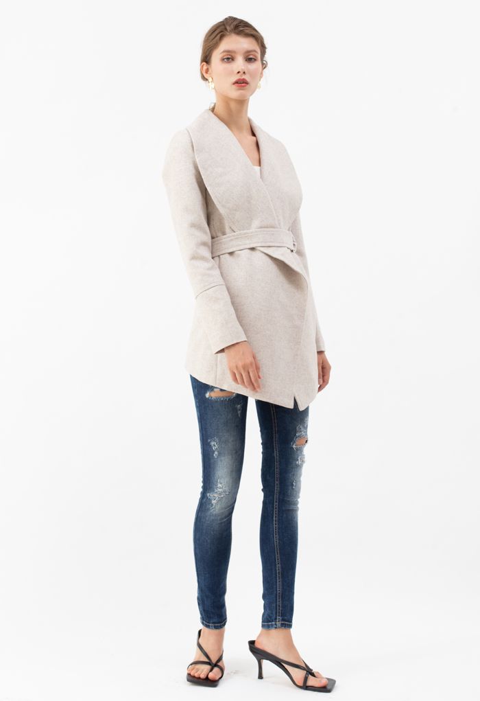 Rabato Wrap Belted Wool-Blend Coat in Ivory