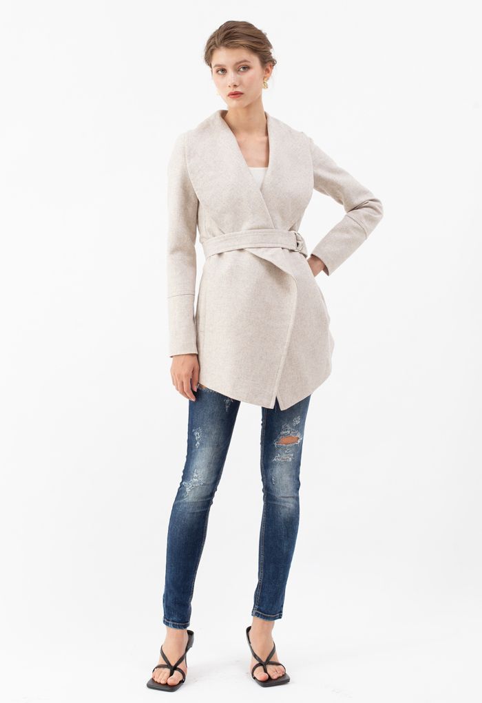 Rabato Wrap Belted Wool-Blend Coat in Ivory