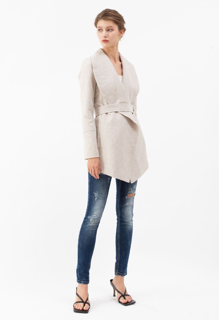 Rabato Wrap Belted Wool-Blend Coat in Ivory