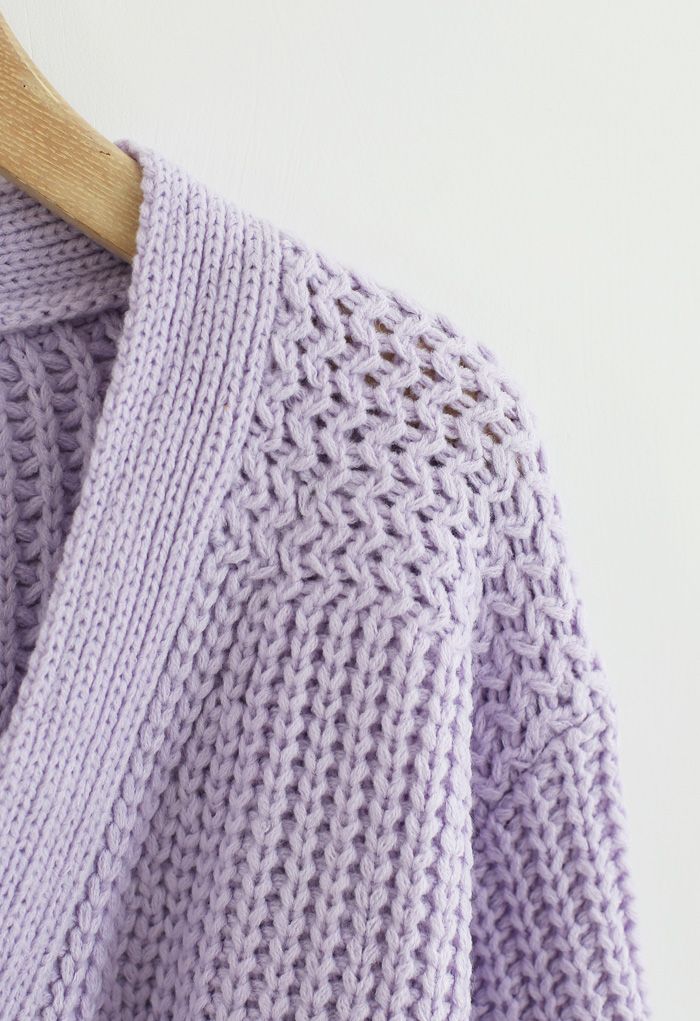 Wrap Bowknot Chunky Knit Sweater in Lavender