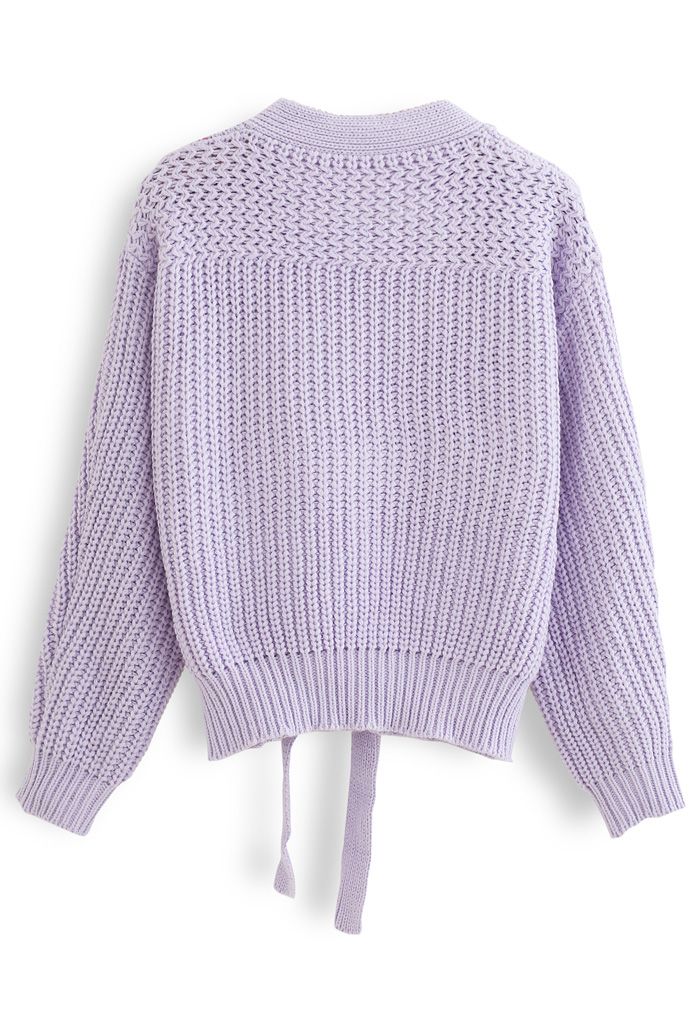 Wrap Bowknot Chunky Knit Sweater in Lavender