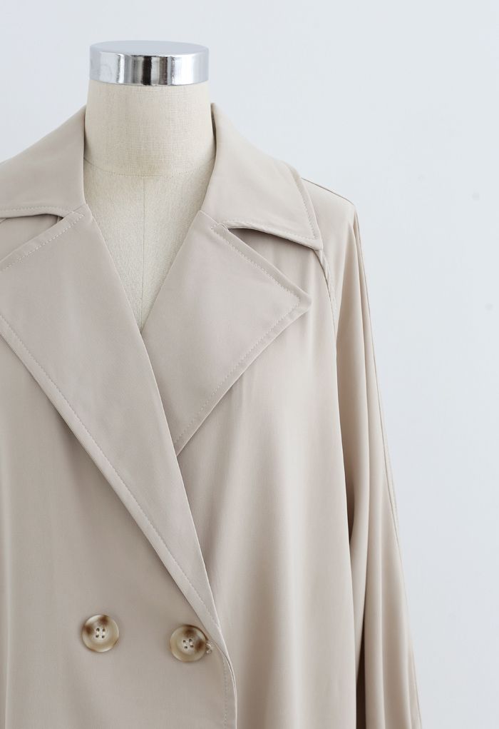 Belted Double-Breasted Chiffon Trench Coat in Sand