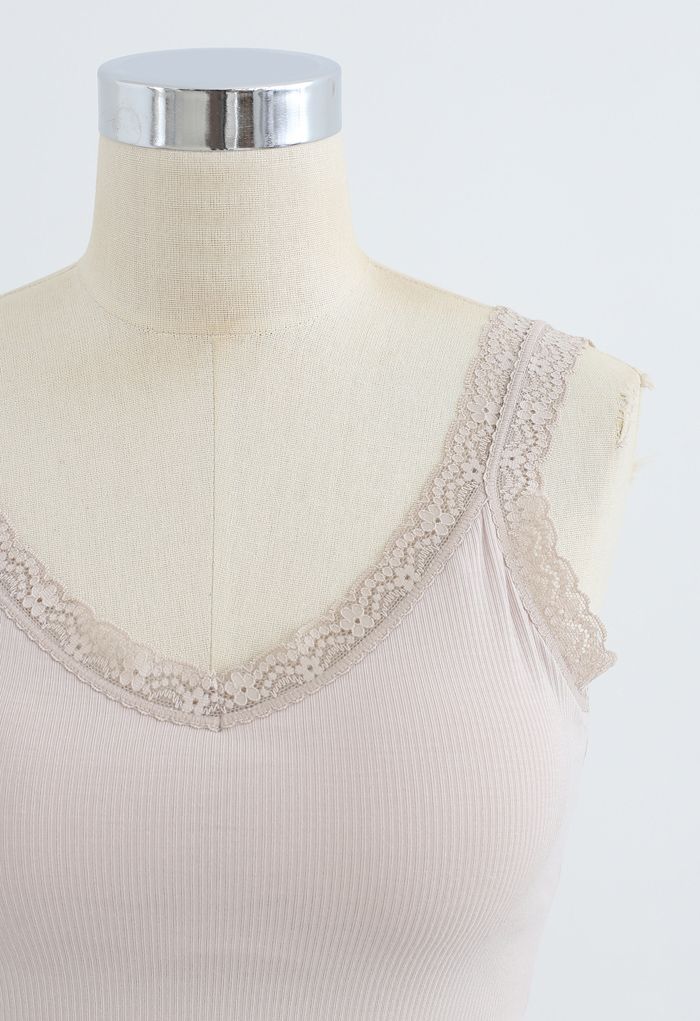 Lace Straps Tank Top in Nude Pink