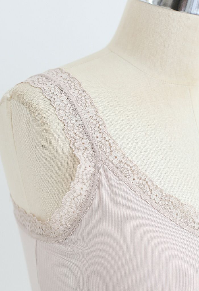 Lace Straps Tank Top in Nude Pink