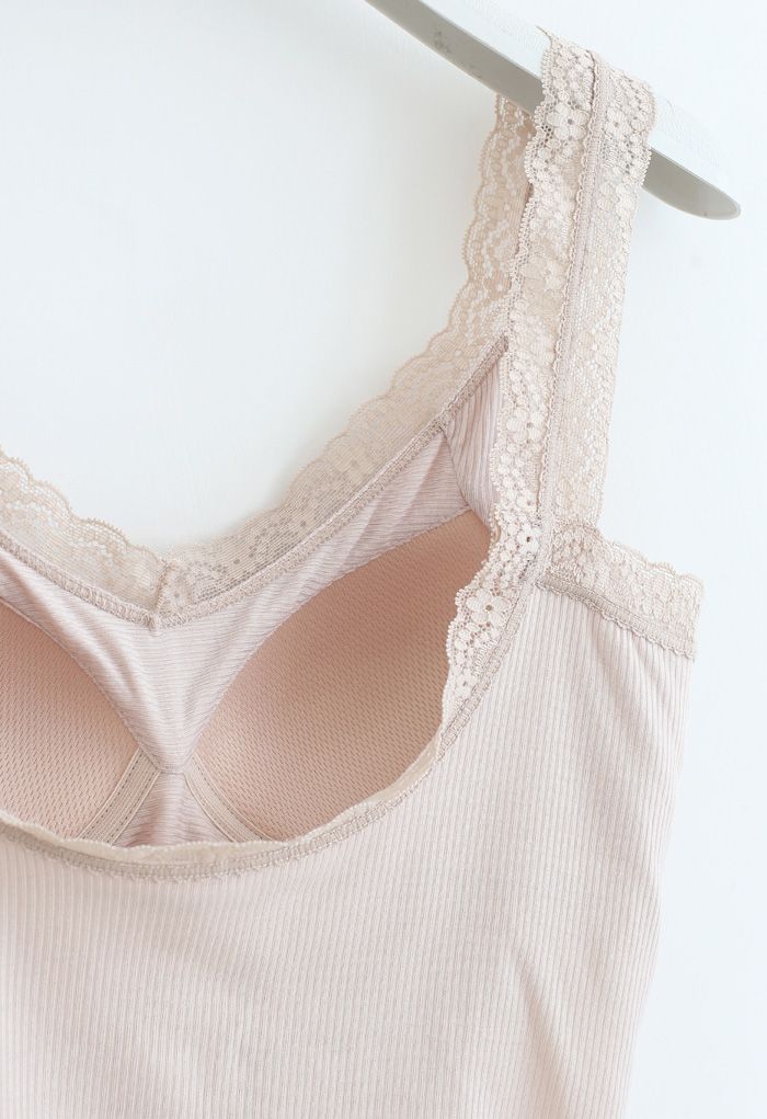 Lace Straps Tank Top in Nude Pink