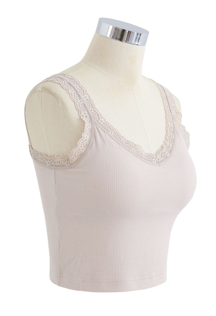Lace Straps Tank Top in Nude Pink