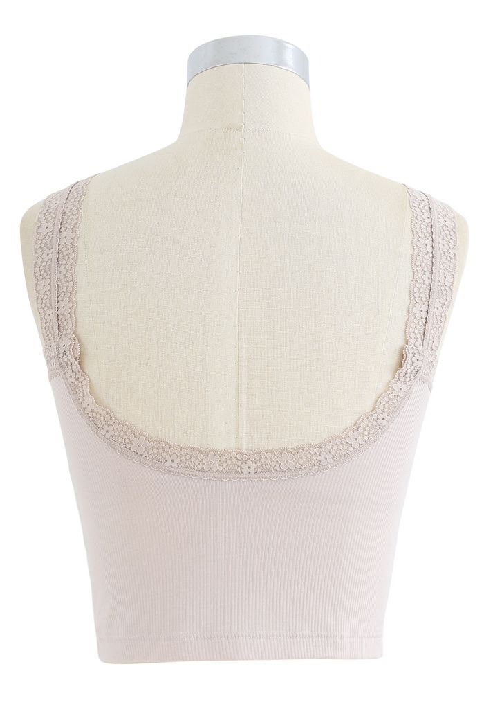 Lace Straps Tank Top in Nude Pink