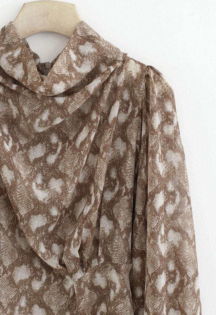 Snake Print Drape Semi-Sheer Top in Caramel