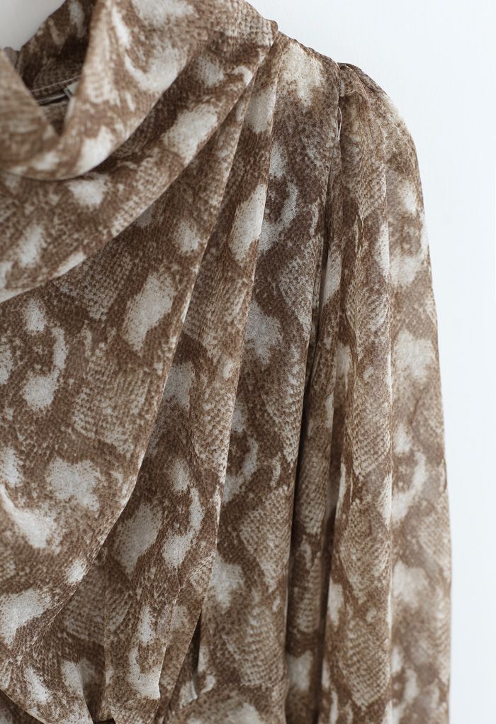 Snake Print Drape Semi-Sheer Top in Caramel