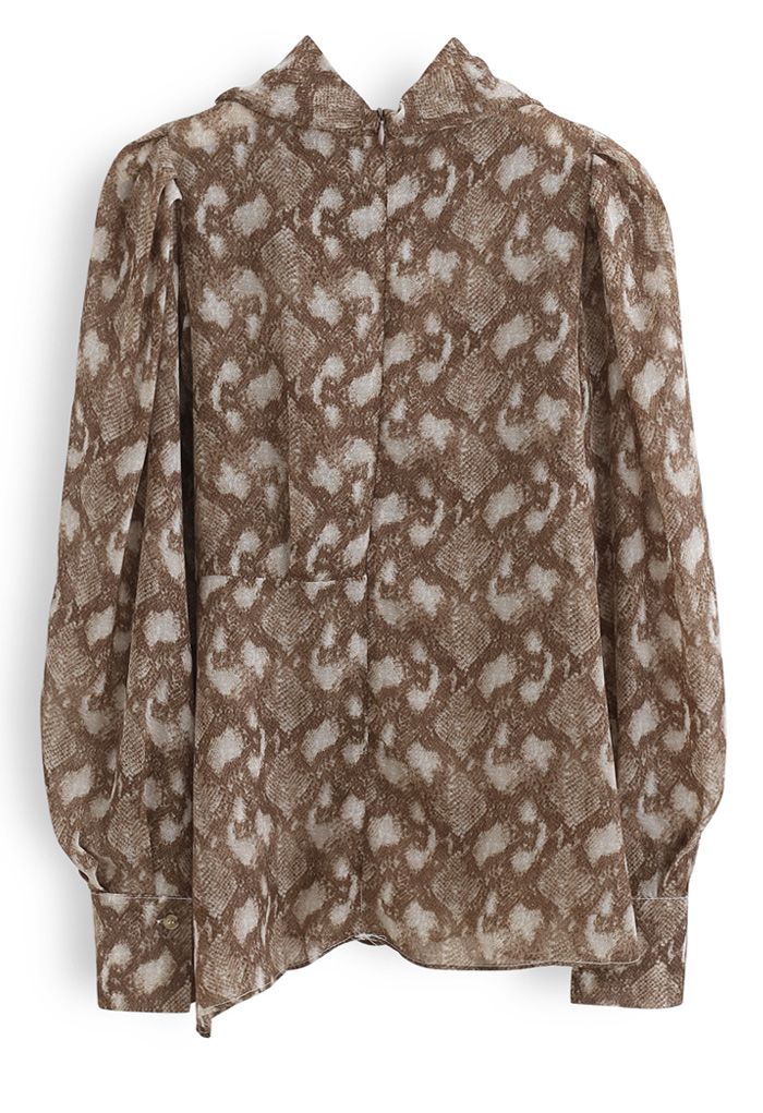 Snake Print Drape Semi-Sheer Top in Caramel