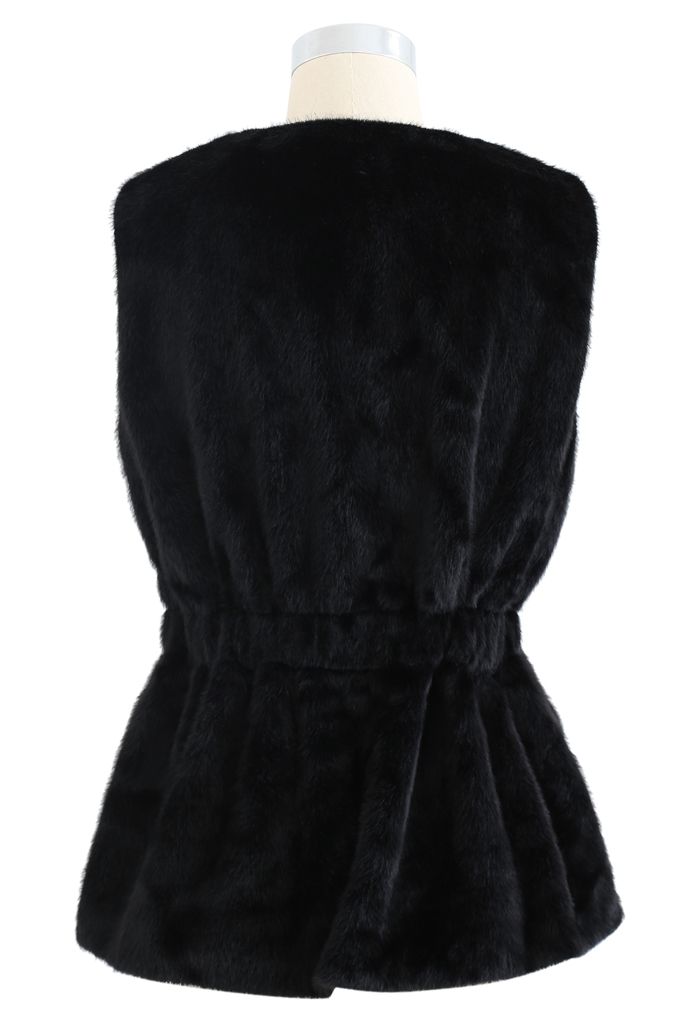 Bowknot Soft Faux Fur Vest in Black