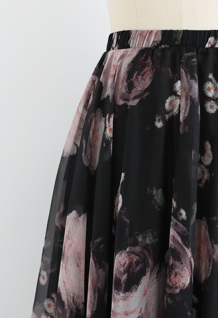 Pink Rose Watercolor Maxi Skirt