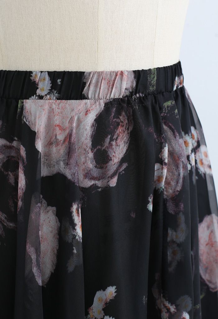 Pink Rose Watercolor Maxi Skirt