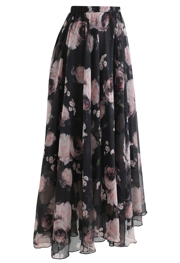 Pink Rose Watercolor Maxi Skirt