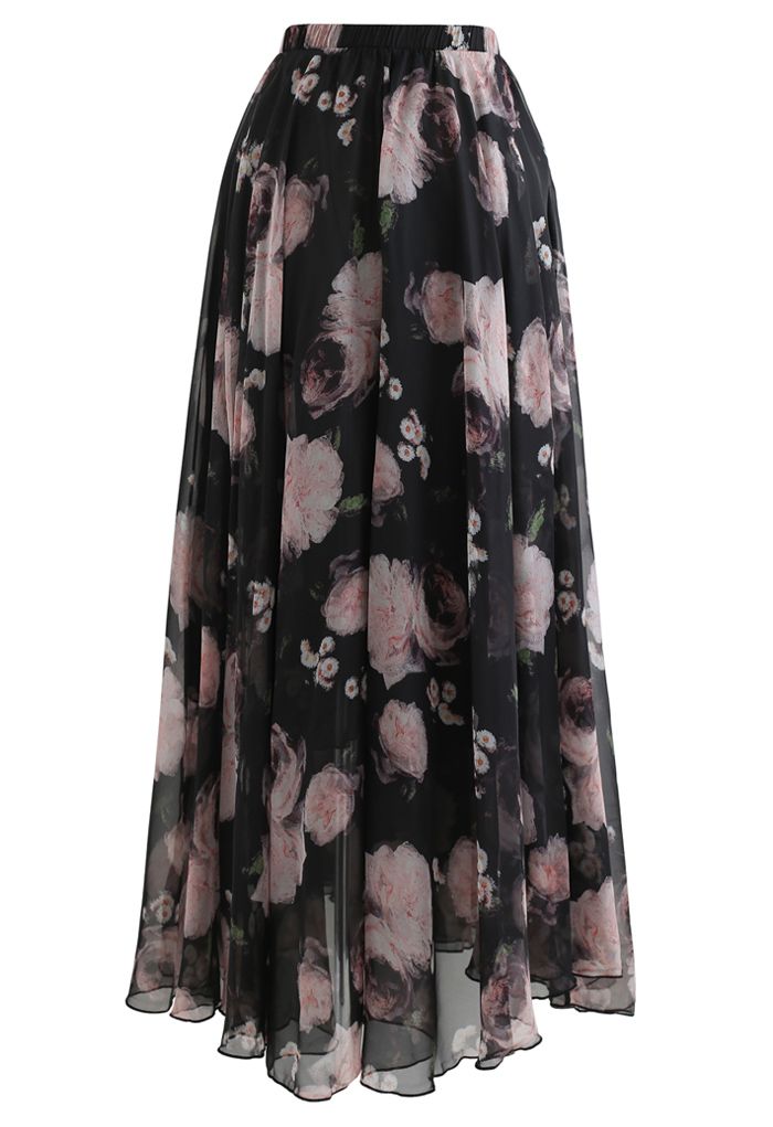 Pink Rose Watercolor Maxi Skirt