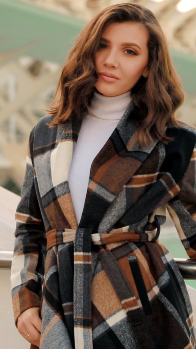 Plaid Pattern Rabato Coat in Coral