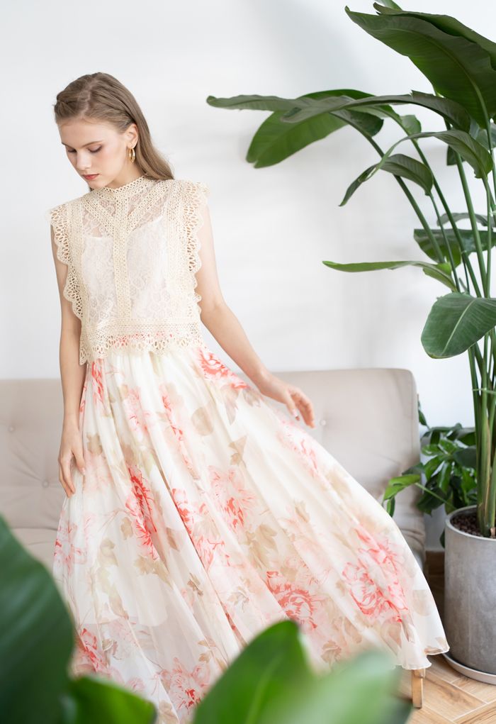 Brilliant Floral Watercolor Maxi Skirt