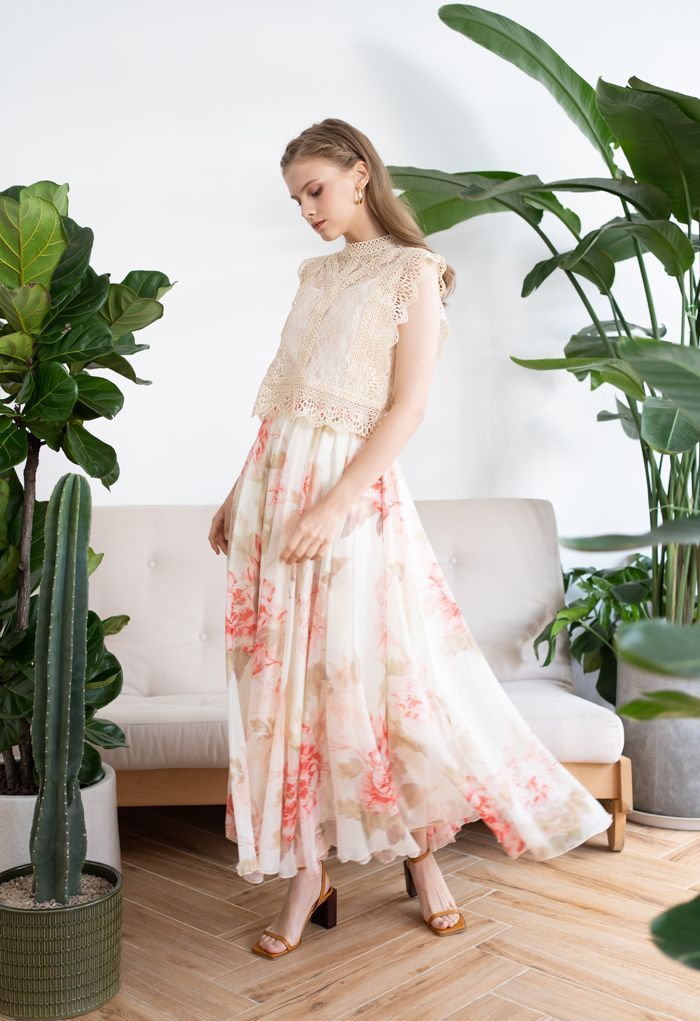 Brilliant Floral Watercolor Maxi Skirt