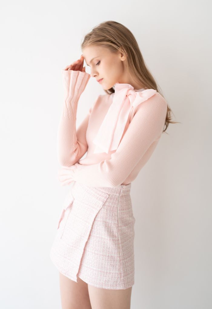 Fancy with Bowknot Knit Top in Pink