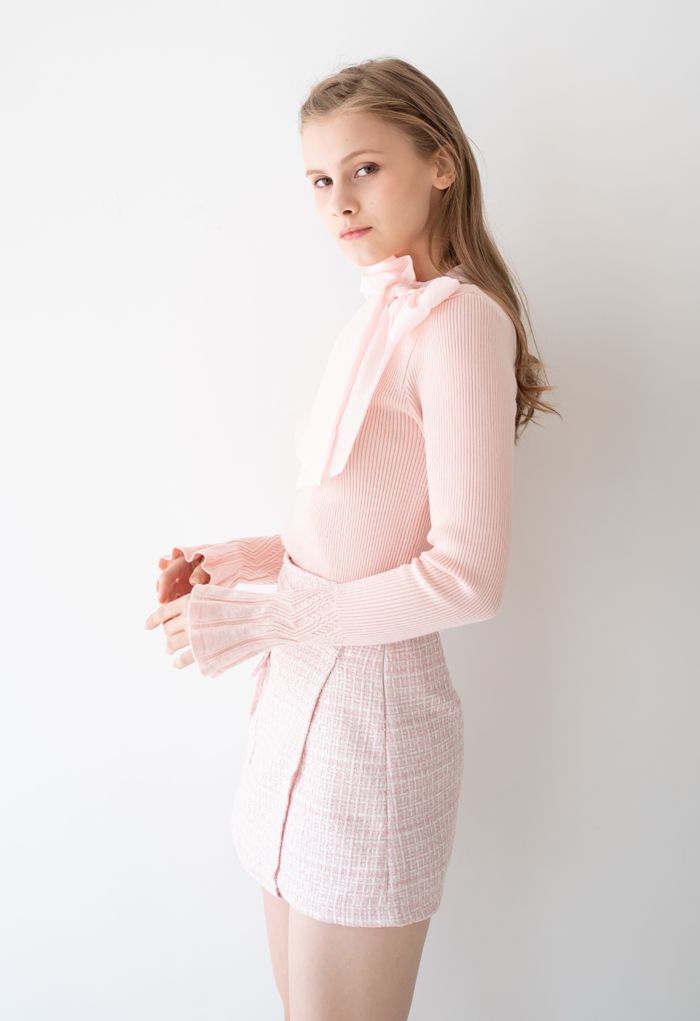 Fancy with Bowknot Knit Top in Pink