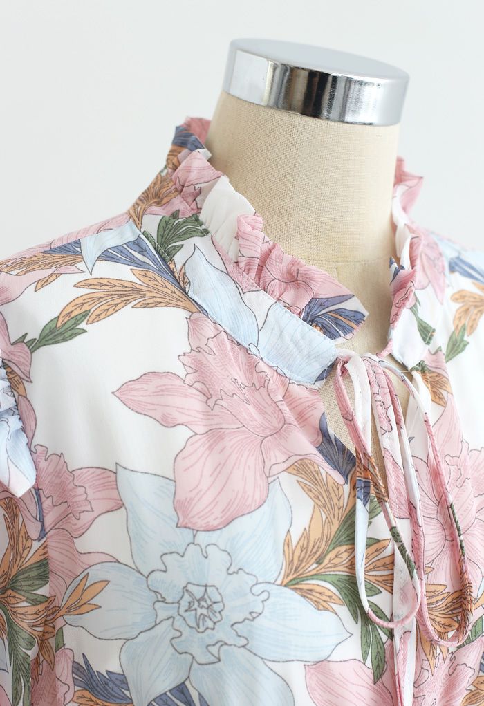 Pink Lily Blossom Chiffon Maxi Dress
