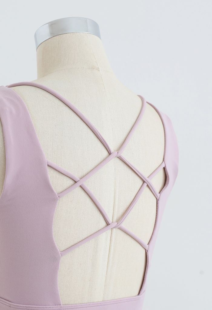 Lace-Up Back Sports Bra and Butt Lift Leggings Set in Pink