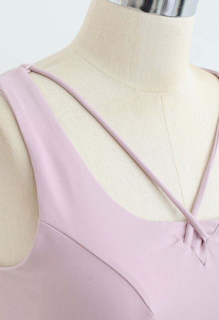 Lace-Up Back Sports Bra and Butt Lift Leggings Set in Pink