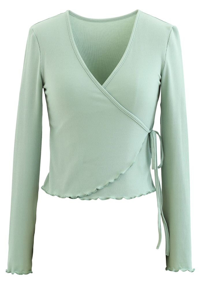 Lettuce Edge Cropped Wrap Top in Mint