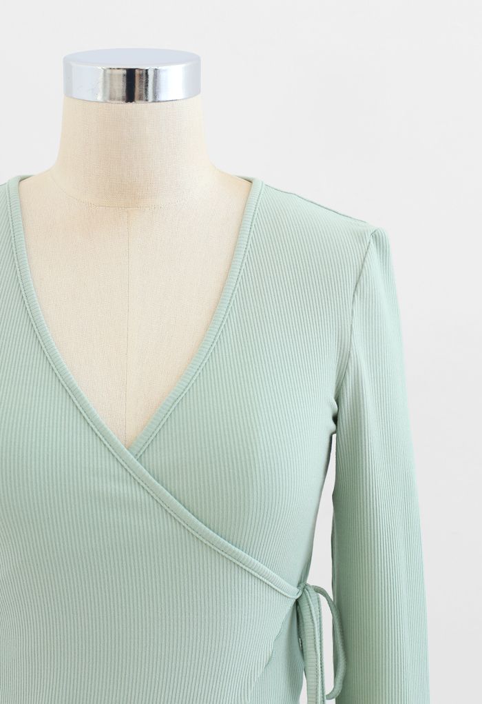 Lettuce Edge Cropped Wrap Top in Mint