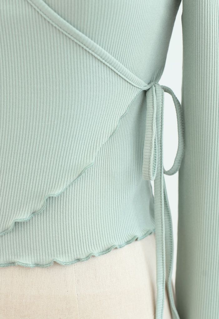 Lettuce Edge Cropped Wrap Top in Mint