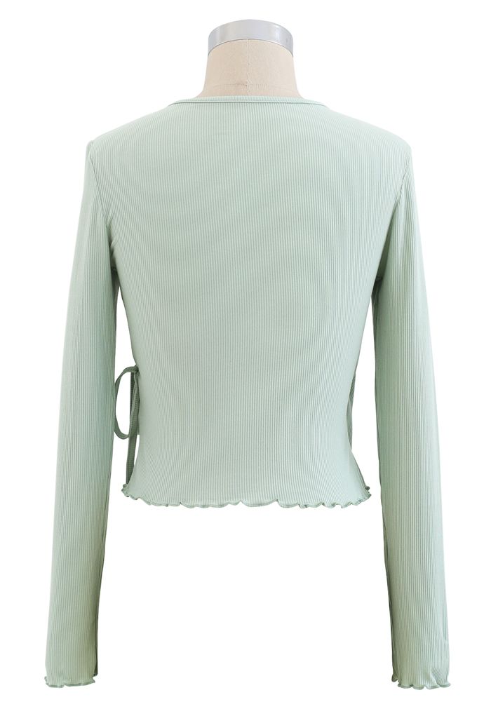 Lettuce Edge Cropped Wrap Top in Mint