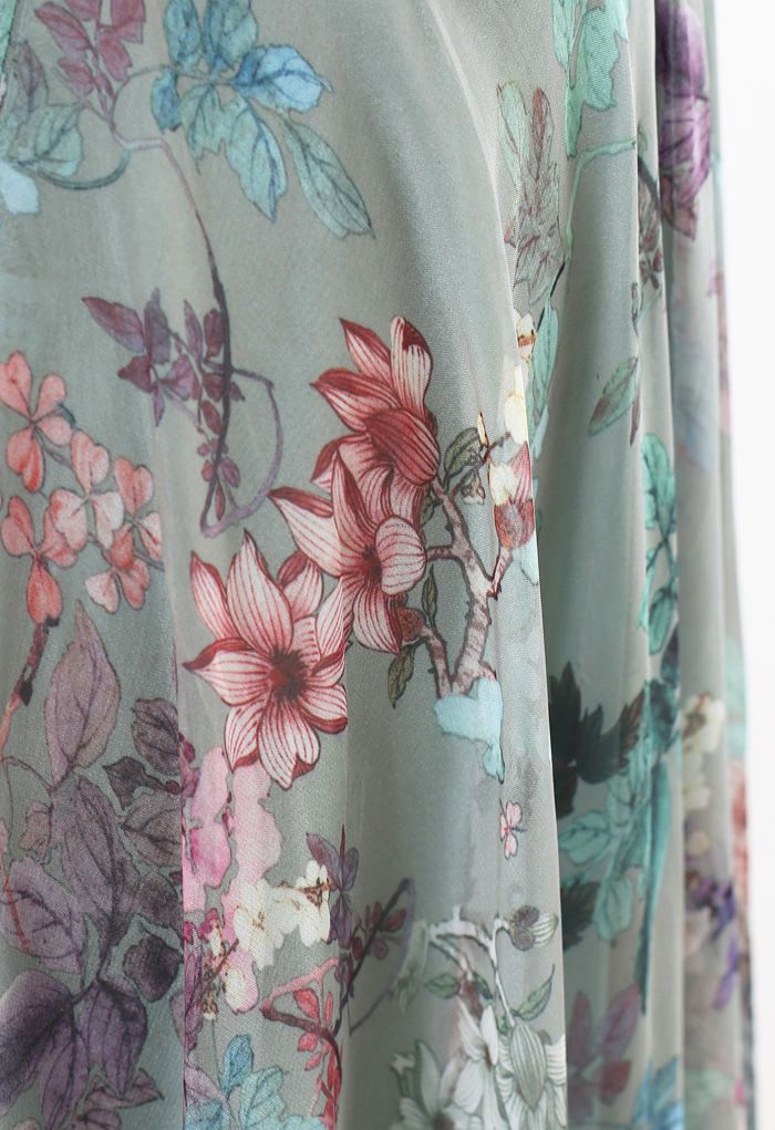 Exuberant Floral Chiffon Maxi Skirt in Green