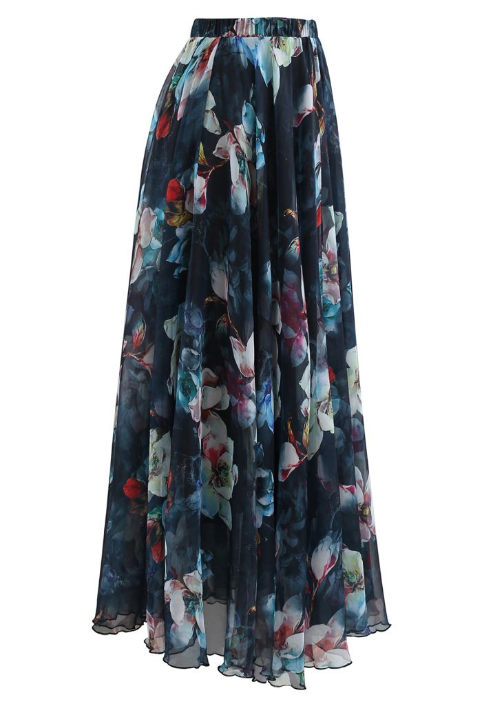 Flowy Floral Chiffon Maxi Skirt